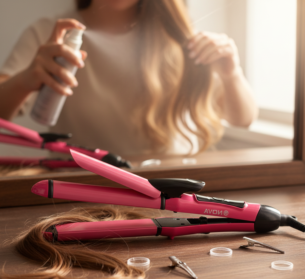 Nova 2-In-1 Hair Straightener & Curler NH-2009 – Quick Heat-Up Ceramic Plates for Sleek Straightening & Effortless Curls | Portable Dual-Use Styling Tool