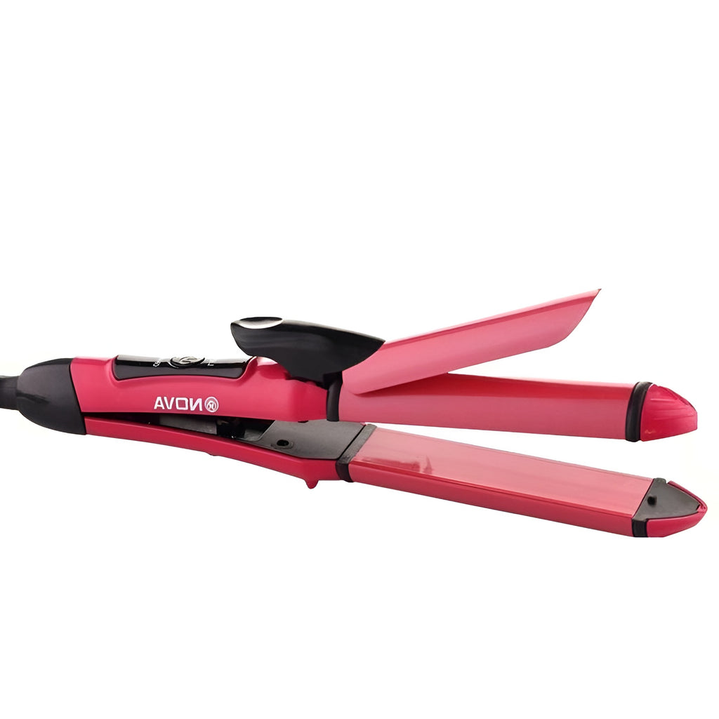 Nova 2-In-1 Hair Straightener & Curler NH-2009 – Quick Heat-Up Ceramic Plates for Sleek Straightening & Effortless Curls | Portable Dual-Use Styling Tool