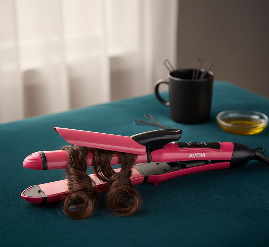 Nova 2-In-1 Hair Straightener & Curler NH-2009 – Quick Heat-Up Ceramic Plates for Sleek Straightening & Effortless Curls | Portable Dual-Use Styling Tool