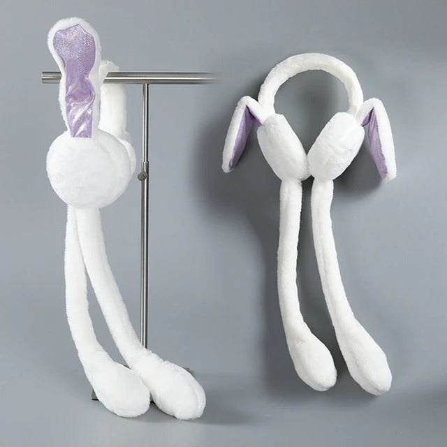 Cute Jumping Rabbit Earmuffs Hat with Moving Ears – Plush Airbag Toy Cap for Kids (Random Color)