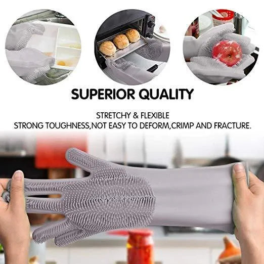 Silicone Dishwashing & Cleaning Pair Gloves – Reusable Heat Resistant Scrubber Gloves for Kitchen, Bathroom & Household Cleaning | Random Color